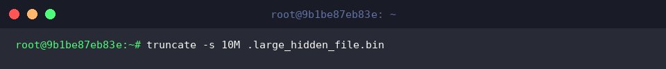 truncate -s 10M .large_hidden_file.bin