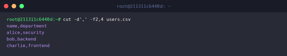 cut -d&rsquo;,&rsquo; -f2,4 users.csv