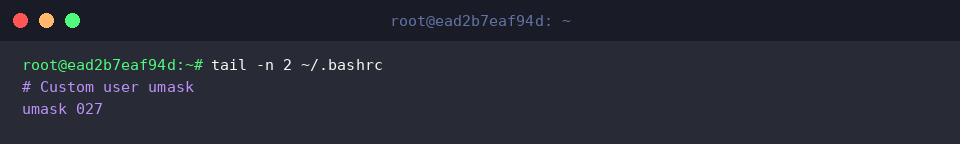 tail -n 2 ~/.bashrc