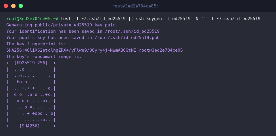 test -f ~/.ssh/id_ed25519 || ssh-keygen -t ed25519 -N &rsquo;&rsquo; -f ~/.ssh/id_ed25519