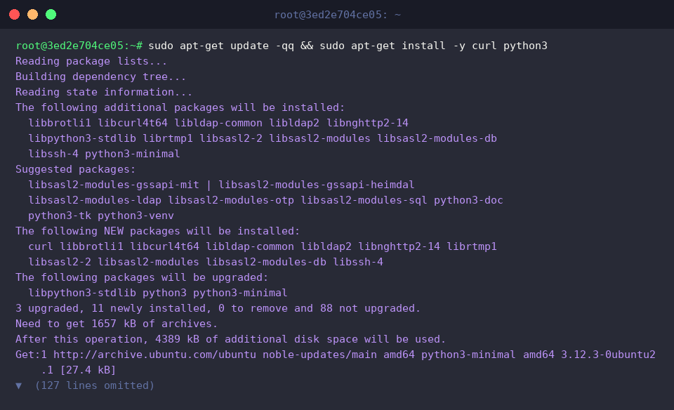 sudo apt-get update -qq && sudo apt-get install -y curl python3