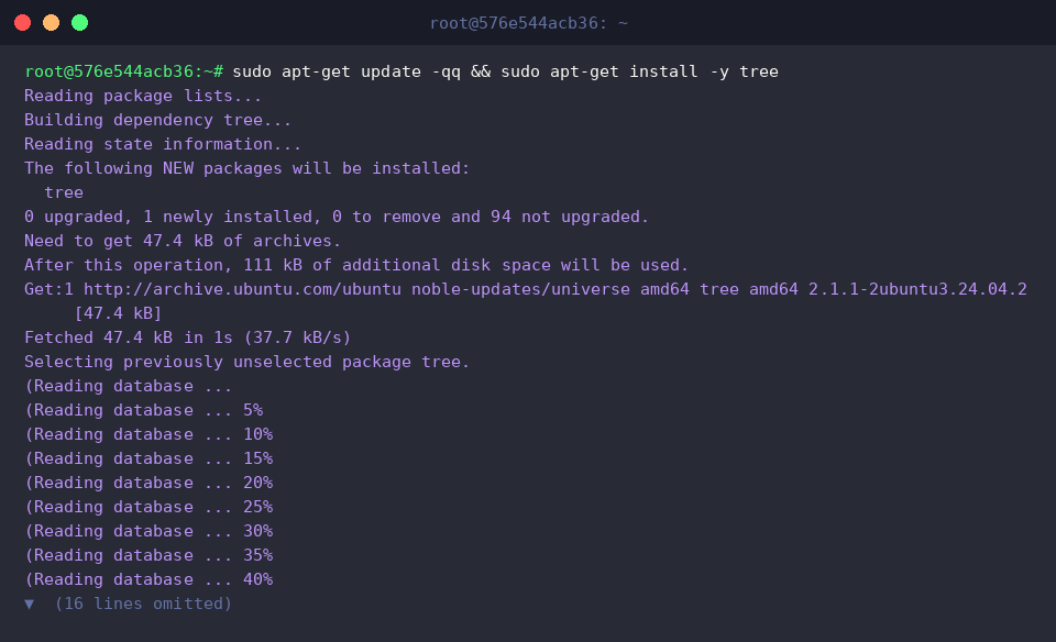 sudo apt-get update -qq && sudo apt-get install -y tree
