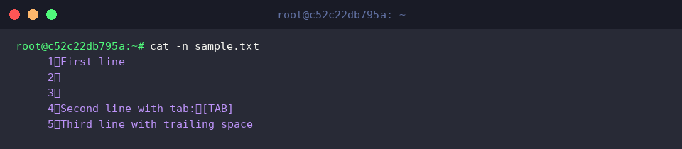 cat -n sample.txt