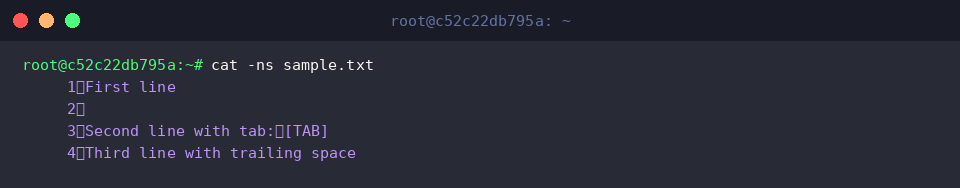cat -ns sample.txt