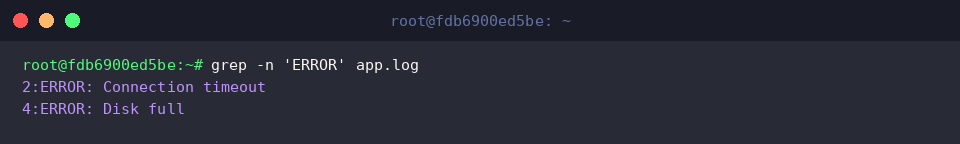 grep -n &lsquo;ERROR&rsquo; app.log