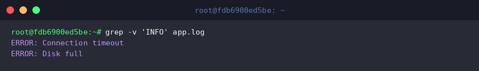 grep -v &lsquo;INFO&rsquo; app.log