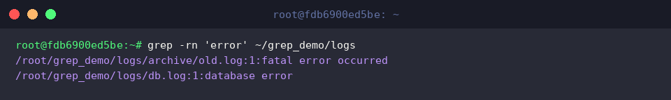 grep -rn &rsquo;error&rsquo; ~/grep_demo/logs