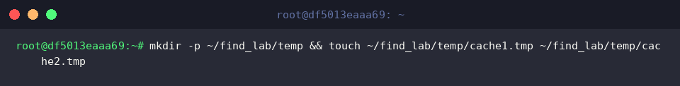 mkdir -p ~/find_lab/temp && touch ~/find_lab/temp/cache1.tmp ~/find_lab/temp/cache2.tmp