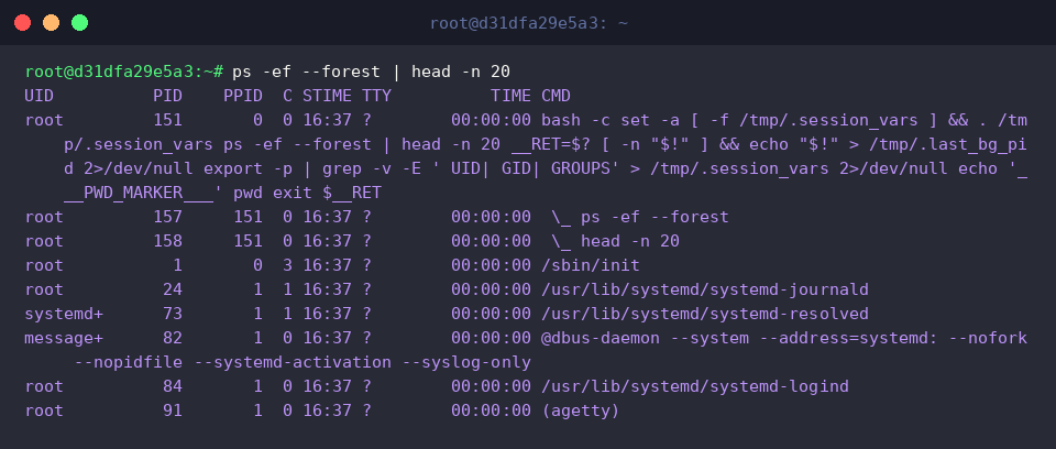 Visualizing process lineage with ps -ef forest
