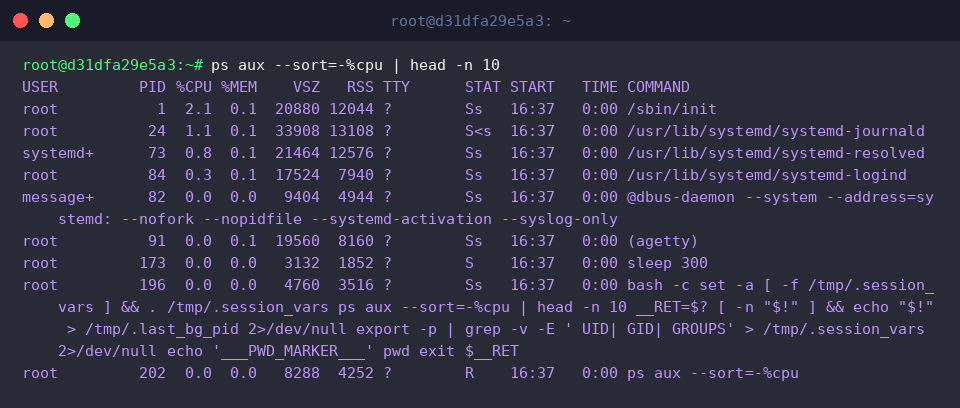 Ranking processes by CPU consumption