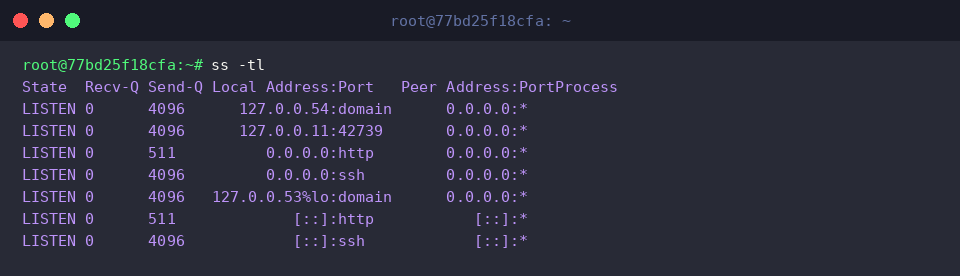 Reviewing listening TCP sockets by service name
