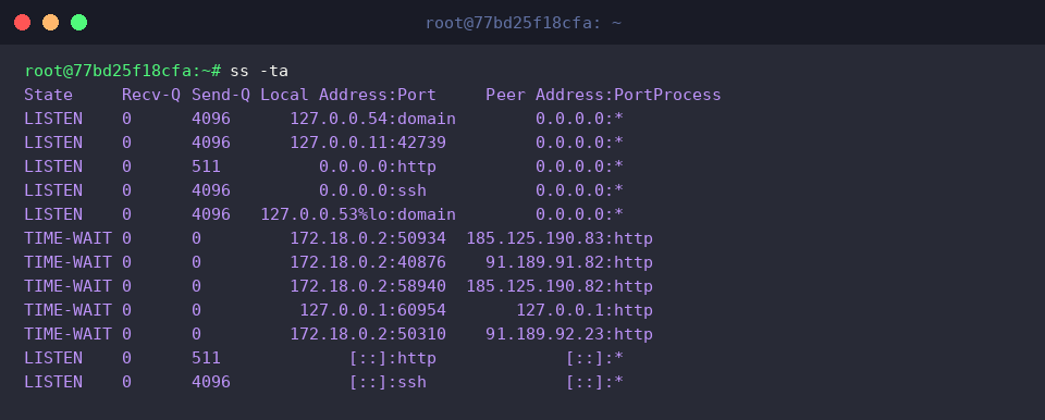 Observing all active and transient TCP connections with ss -ta