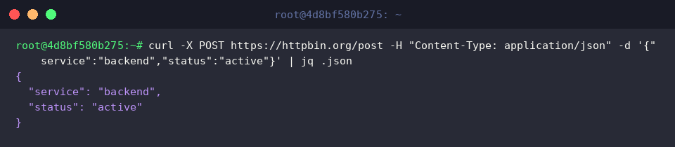 Sending a JSON payload via POST request and filtering with jq