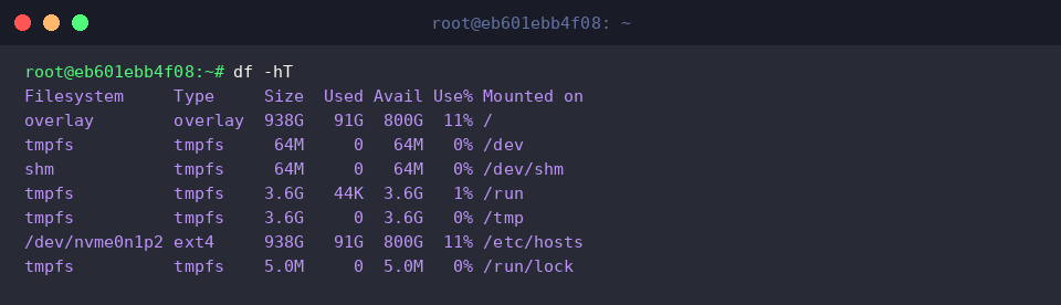 Checking filesystem capacity with df -hT