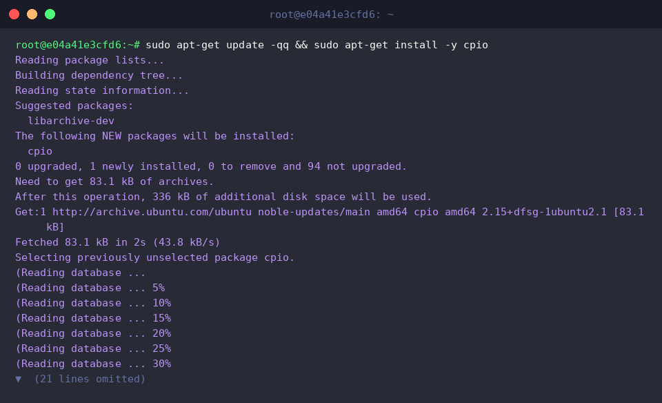 Installing cpio utility via apt-get on Ubuntu