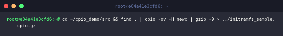 Piping cpio newc archive stream into gzip maximum compression