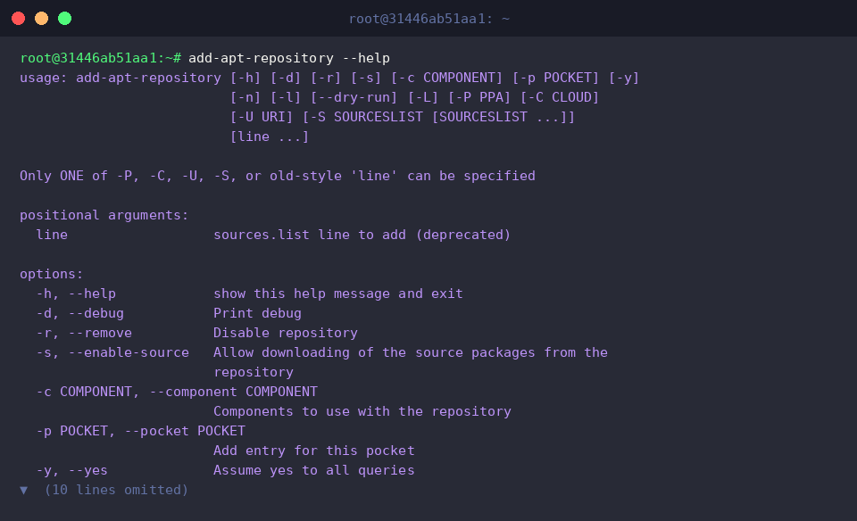 Displaying add-apt-repository manual and options