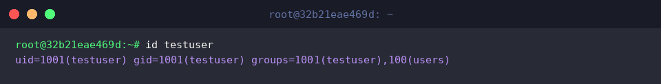 Inspecting user ID and group associations via id command