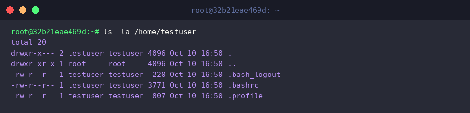 Verifying home directory contents and permissions with ls -la