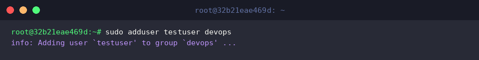 Assigning testuser to devops group using adduser