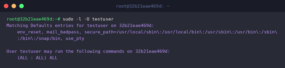 Verifying sudo privileges and rules via sudo -l -U