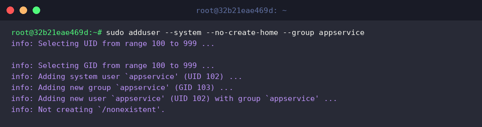 Provisioning daemon account with system and no-create-home flags