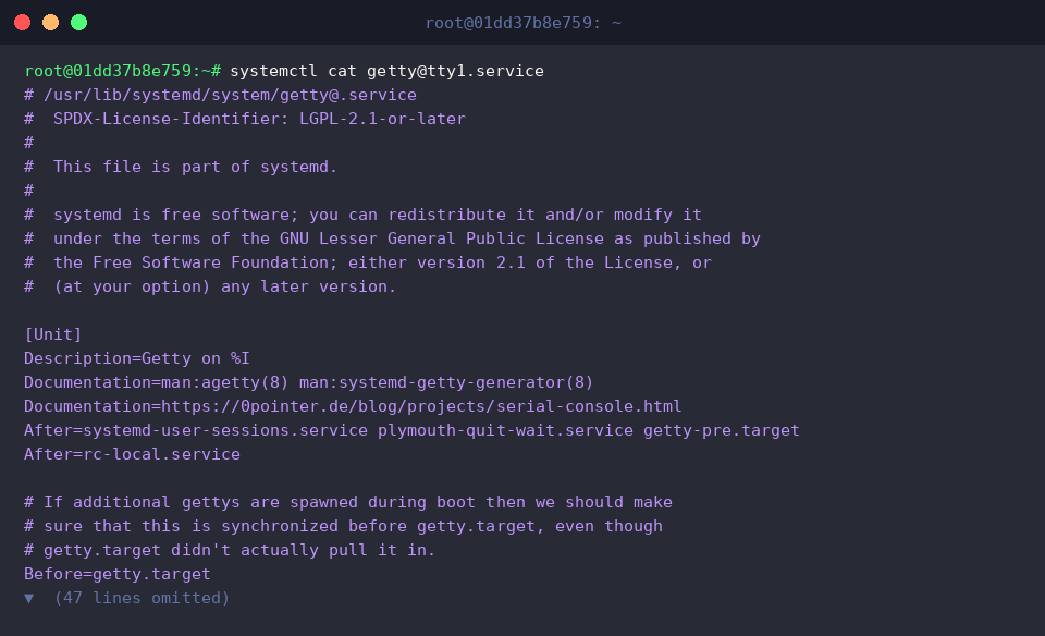 Verifying applied drop-in overrides on getty service