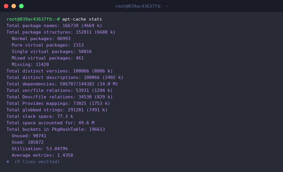 Viewing APT cache metrics and storage statistics
