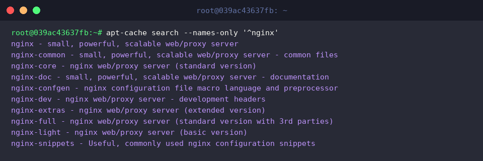 Filtering packages matching the nginx prefix