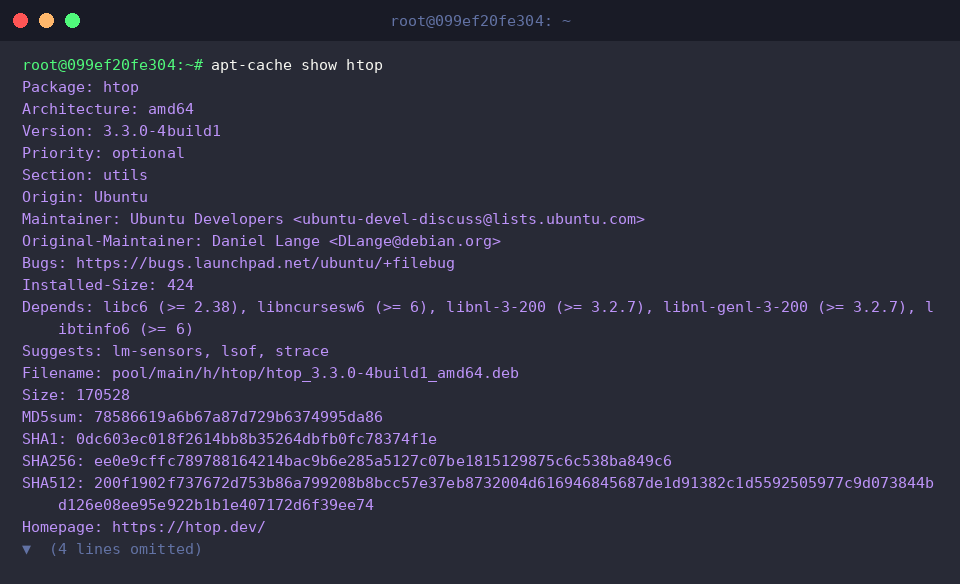 Reviewing package metadata with apt-cache show