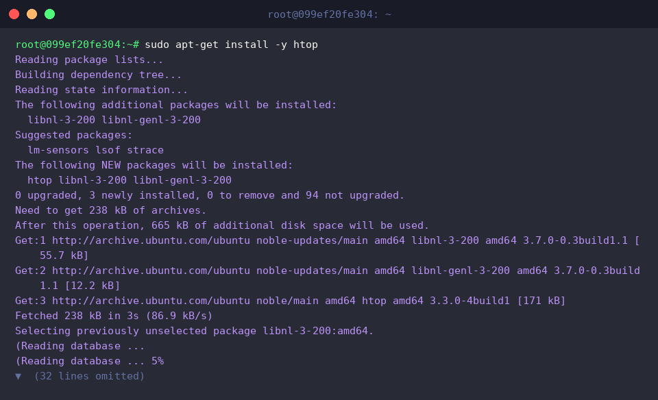 Installing htop with automatic confirmation