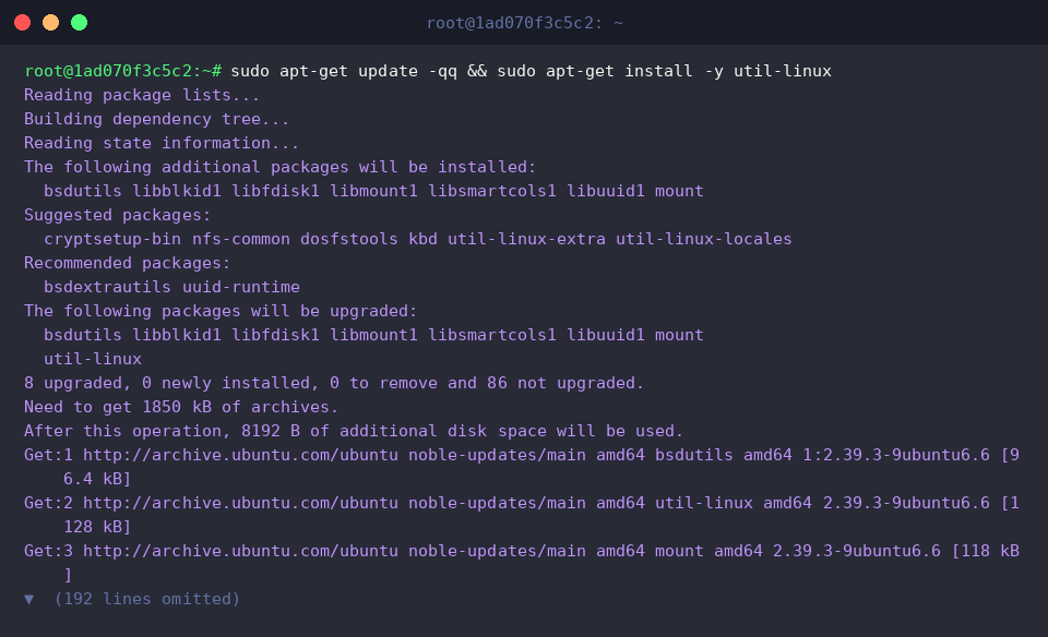 Updating repositories and installing util-linux