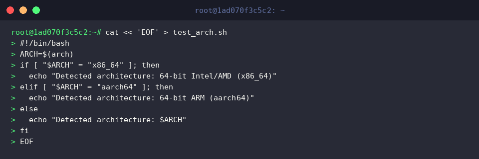 Creating an architecture detection script using cat