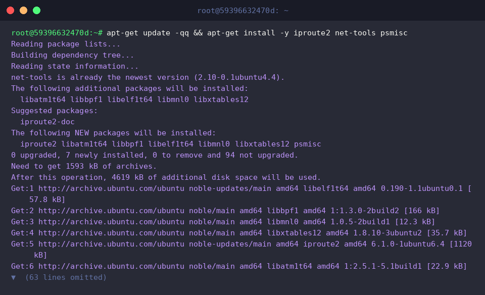 Installing iproute2, net-tools, and psmisc packages