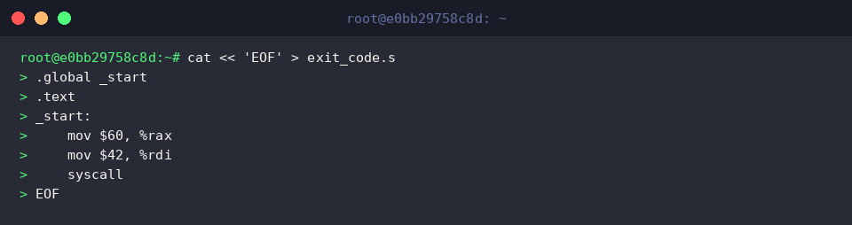 Create exit_code.s assembly file
