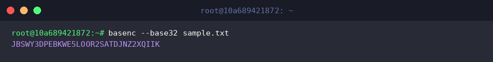 basenc –base32 sample.txt