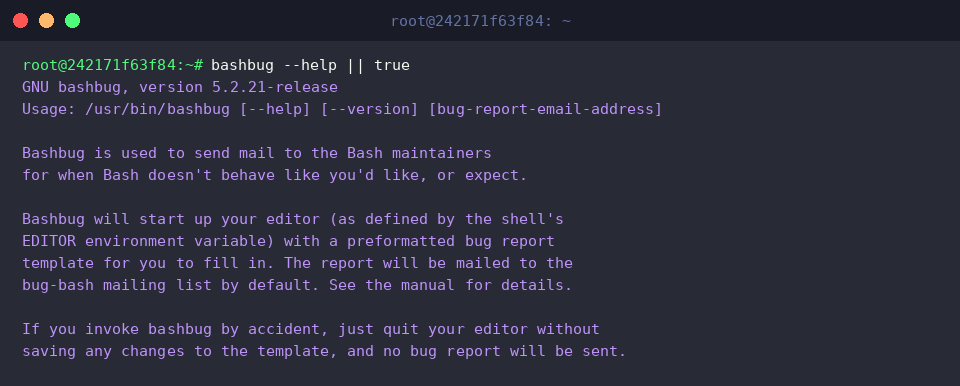 Displaying bashbug help text