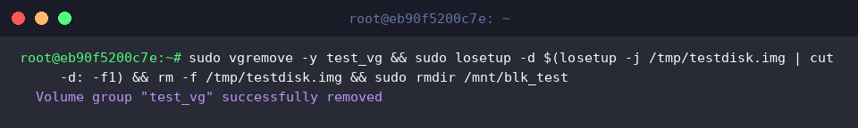 Cleaning up LVM volume group loop device and test files