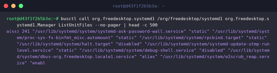 Calling the ListUnitFiles method via busctl