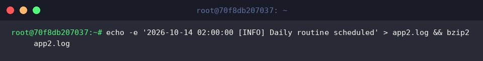 Creating secondary test log and compressing it with bzip2