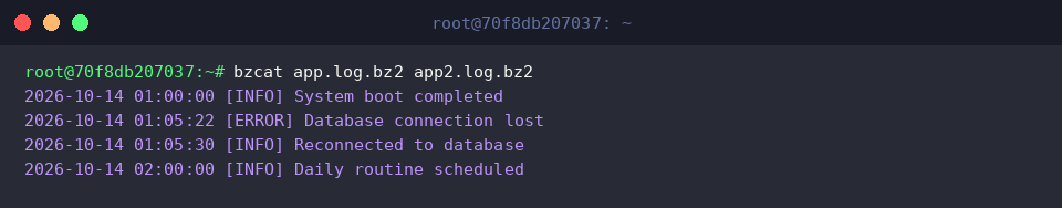 Sequentially outputting multiple bz2 archives in the terminal