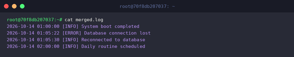 Verifying contents of merged log file