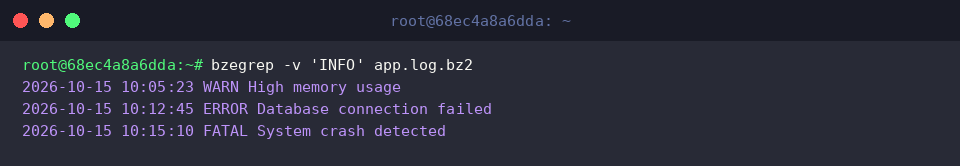 Exclude informational messages with the -v inversion flag