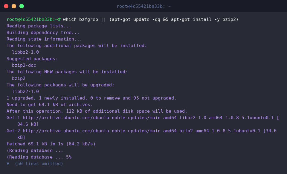 Checking bzfgrep availability and installing bzip2