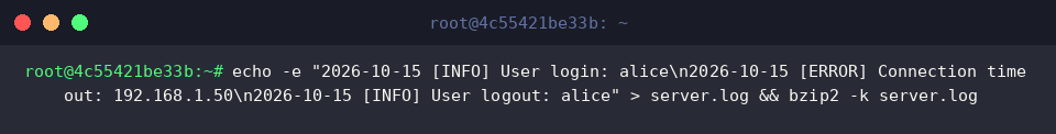 Generating mock server log and compressing with bzip2