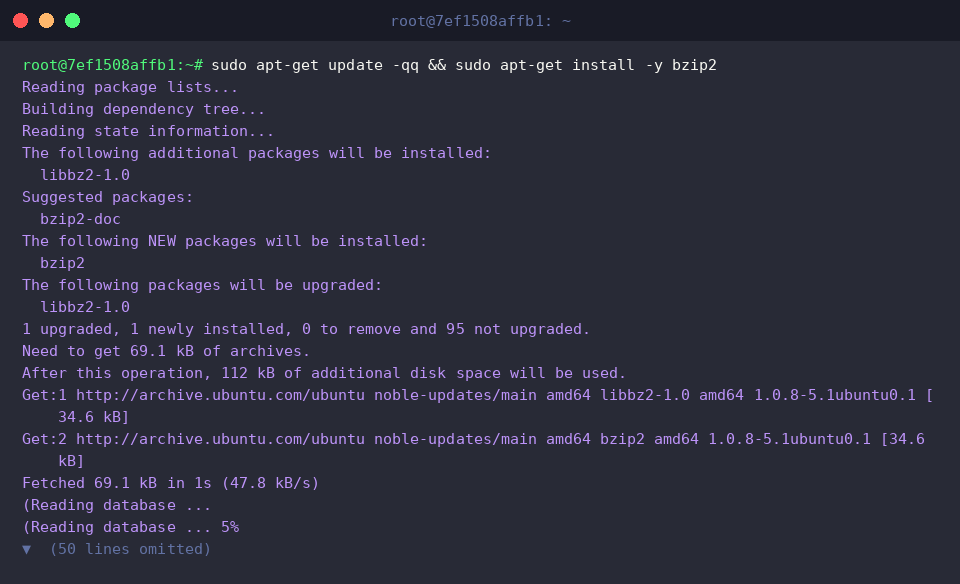 sudo apt-get update -qq && sudo apt-get install -y bzip2