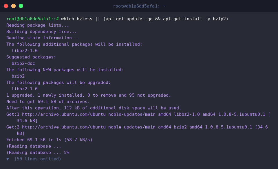 Verify installation of bzless and install bzip2 package if missing