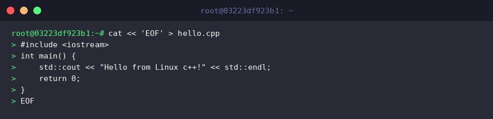 Creating hello.cpp source file