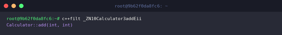 c++filt _ZN10Calculator3addEii
