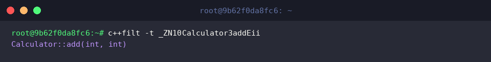 c++filt -t _ZN10Calculator3addEii